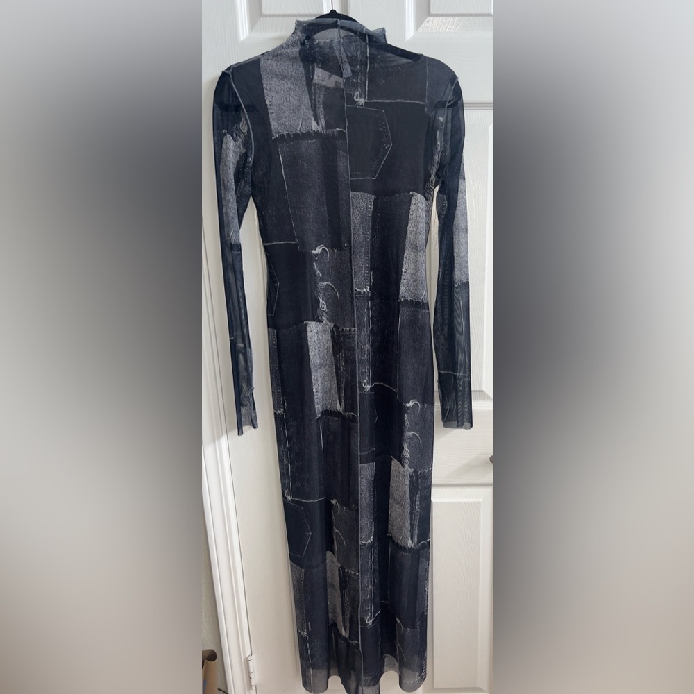 ZARA WOMAN MIDI DENIM-LOOK PATCHWORK TULLE DRESS